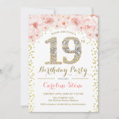 19e verjaardagsfeestje - wit goud roze kaart (Voorkant)