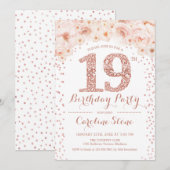 19e verjaardagsfeestje - Wit Rose Gold Kaart (Voorkant / Achterkant)