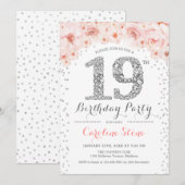 19e verjaardagsfeestje - wit zilver roze kaart (Voorkant / Achterkant)