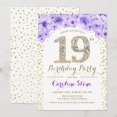 19e verjaardagsfeestje - witgoud Paarse Kaart (Voorkant / Achterkant)