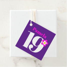 19e Verjaardagsfeestmeisjes paarse roze geel Favor Bedankjes Labels
