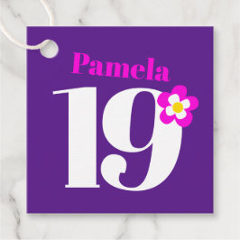 19e Verjaardagsfeestmeisjes paarse roze geel Favor Bedankjes Labels