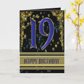 19e verjaardagskaart met goud en bubbels kaart (Gele Bloem)
