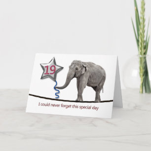 19e verjaardagskaart met koorddansende olifant kaart