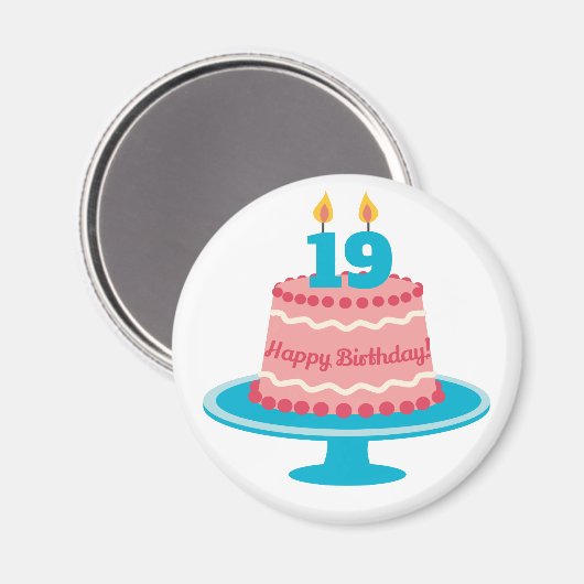19e verjaardagstaart magneet (Voorkant / Achterkant)