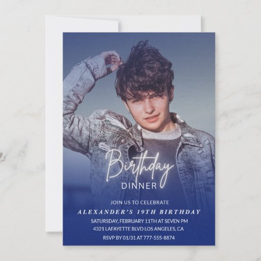 19e verjaardagsuitnodiging Verjaardagsdiner Foto M Kaart (Voorkant)