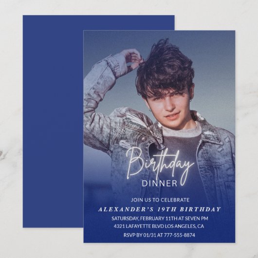 19e verjaardagsuitnodiging Verjaardagsdiner Foto M Kaart (Voorkant / Achterkant)