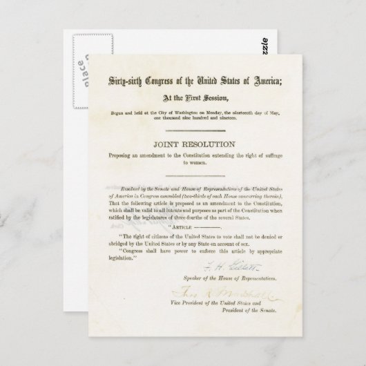 19e wijziging van de grondwet van de Verenigde Sta Briefkaart (Voorkant / Achterkant)