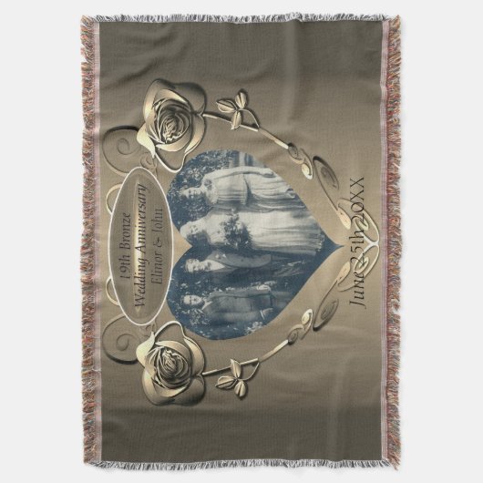 19th/8th Brons (Kleur) Foto Bruiloft Jubileum Deken (Voorkant Verticaal)