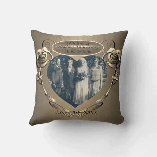 19th/8th Brons (Kleur) Foto Bruiloft Jubileum Kussen (Achterkant)