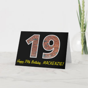 19th Birthday - Brick Wall Pattern "19" w / Naam Kaart