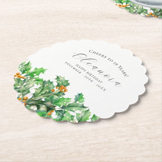 19th Birthday December Birth Flower Holly Custom Kartonnen Onderzetters (Gekanteld)