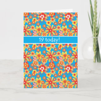 19th Birthday Kaart, Ditsy Oranje Flowers Kaart