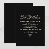 19th Birthday Party Black White Pearl Script Bow Kaart (Voorkant / Achterkant)