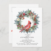 19th Birthday Party Red Cardinal Wreath Uitnodiging Briefkaart (Voorkant / Achterkant)