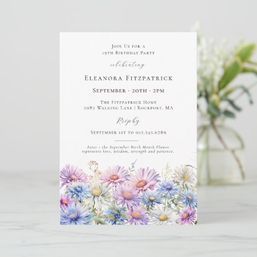 19th Birthday Party September Birth Month Flower  Kaart (Staand voorkant)