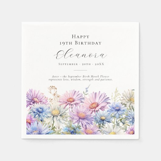 19th Birthday September Birth Flower Custom Servet (Voorkant)