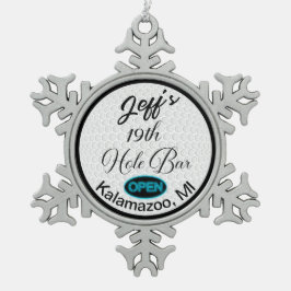 19th Hole Bar Gepersonaliseerde Golf Ball Design B Tin Sneeuwvlok Ornament