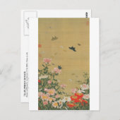 1. 芍薬群蝶図, 若冲 Bloem en Vlinder, Jakuchu Briefkaart (Voorkant / Achterkant)