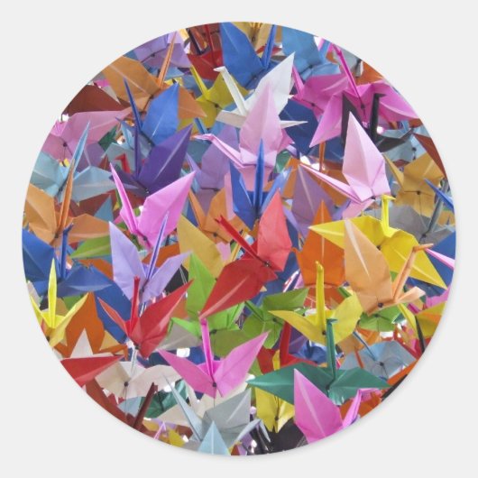 1.000 Origami papieren kranen Foto Ronde Sticker (Voorkant)