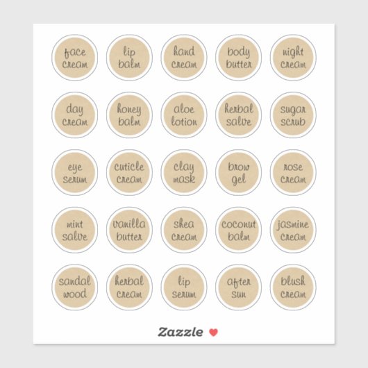 1.14" Kraft Cosmetische Jar Cream Balm Sticker (Vel)