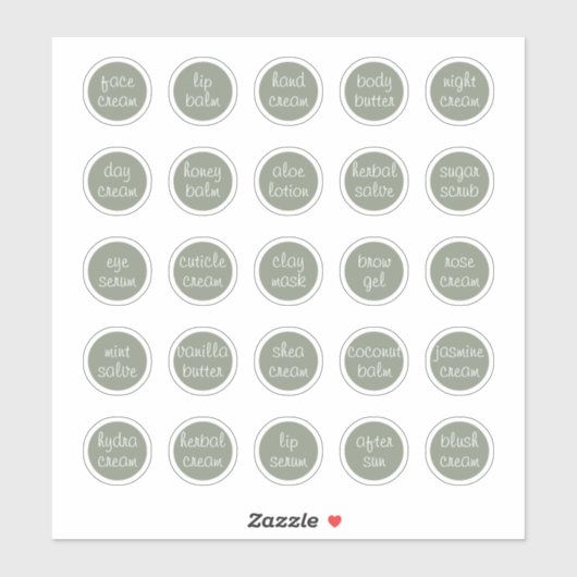 1.14" Sage Green Custom Cosmetische Jar Cream Balm Sticker (Vel)
