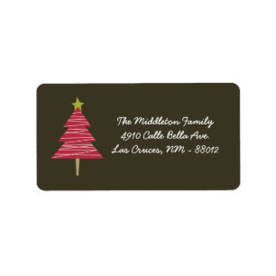 1.25 "x2.75" Bruin Rood XMAS Boom Mailing Adres Etiket