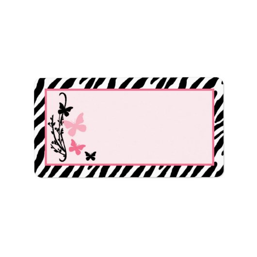 1.25 "x2.75" Butterfly Zebra Print Mailingadres Etiket (Voorkant)