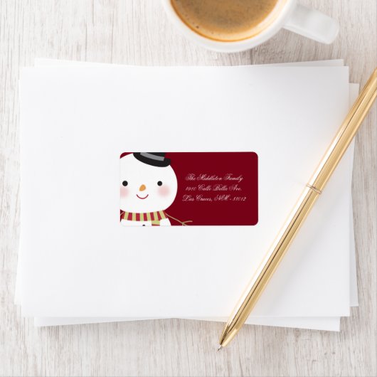 1.25 "x2.75" Crimson Red Snowman Mailing Adres Etiket (Insitu)