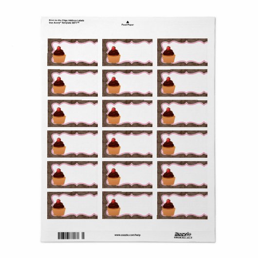 1.25 "x2.75" Cup Cakes Bakkerij Mailing Adres Labe Etiket (Full Sheet)