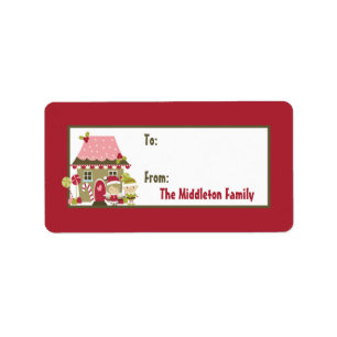 1.25 "x2.75" Gingerbread House Stick op Gift Label