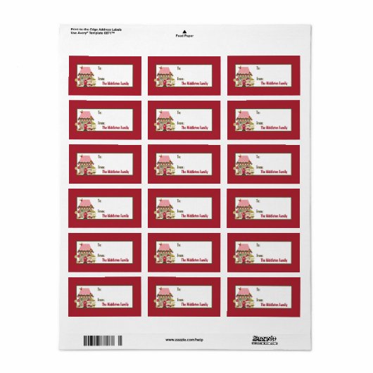 1.25 "x2.75" Gingerbread House Stick op Gift Label (Full Sheet)
