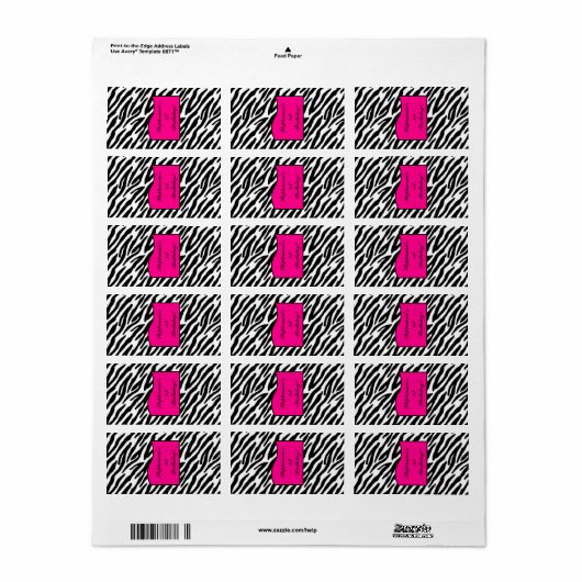 1.25 "x2.75" Hershey's Miniatuur Hot Pink Zebra Etiket (Full Sheet)