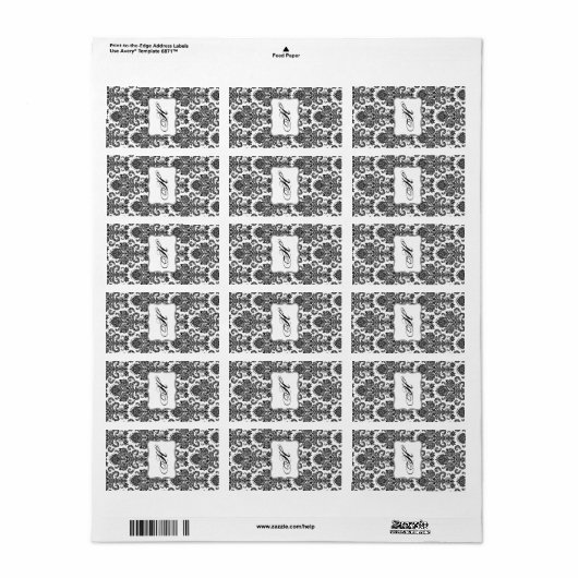 1.25 "x2.75" Hershey's Miniatuur Zwart Wit Damask Etiket (Full Sheet)