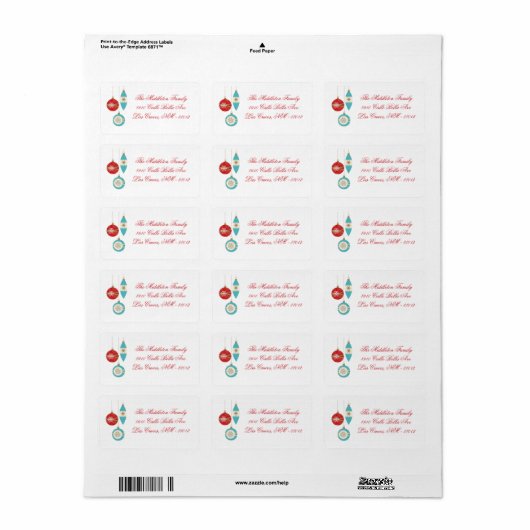 1.25 "x2.75" Kerst Ornament Stick Mailing Label (Full Sheet)