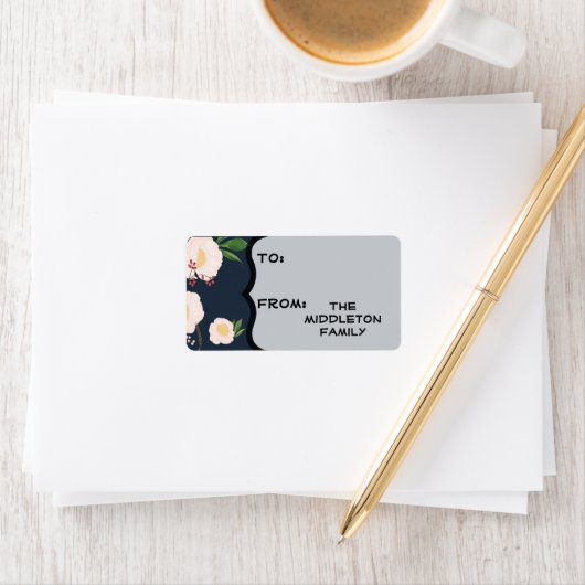 1.25 "x2.75" Kerstmis Witte Bloemen op Donker Etiket (Insitu)