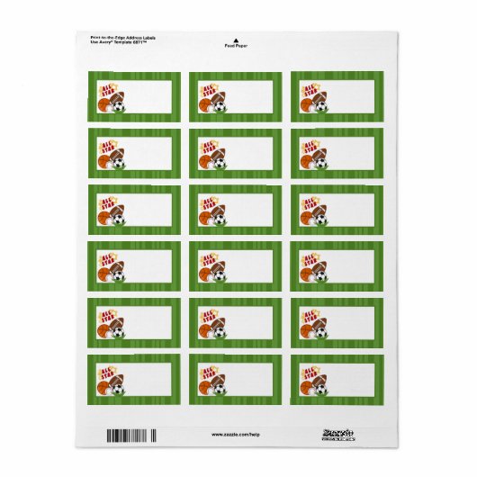 1.25"x2.75" Mailing Adres All-Star Green Etiket (Full Sheet)