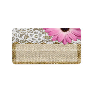 1.25 "x2.75" Mailing Adres Burlap Lace Daisy Flow Etiket