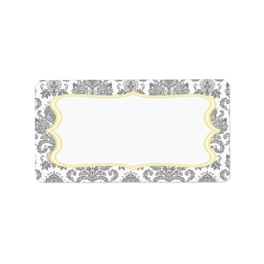 1.25 "x2.75" Mailing Adres Grijs Yellow Damask Lac Etiket (Voorkant)