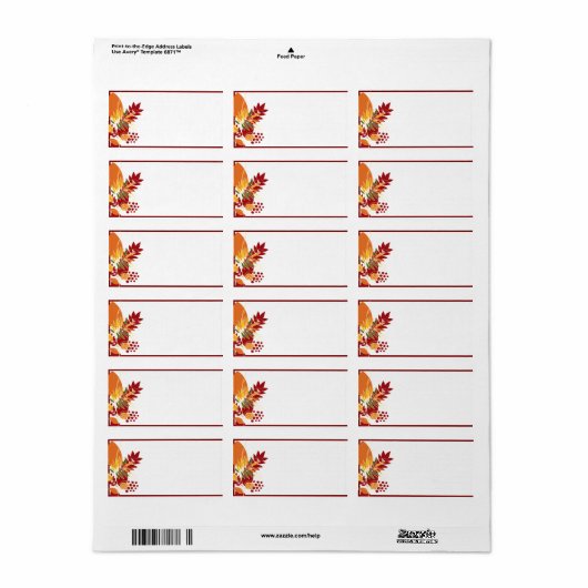 1.25 "x2.75" Mailing Adres Herfst Bladbladeren Etiket (Full Sheet)