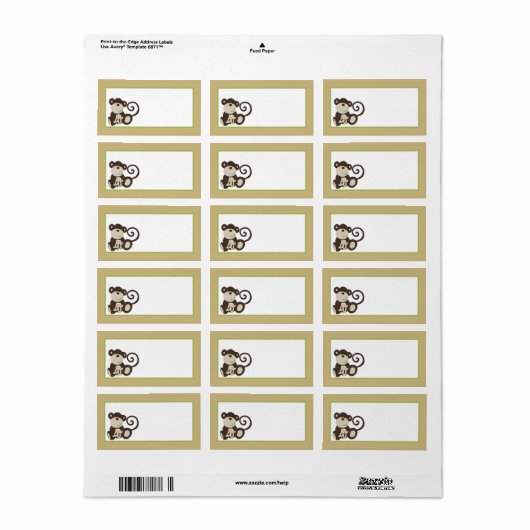 1.25 "x2.75" Mailing Adres Monkey Time Zoo Dier Etiket (Full Sheet)