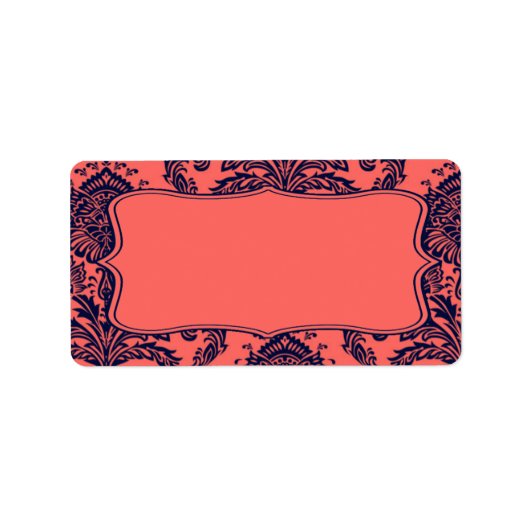 1.25 "x2.75" Mailing Adres Navy Blue Damask Lace Etiket (Voorkant)