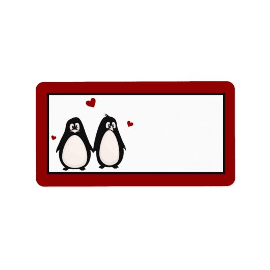 1.25 "x2.75" Mailing Adres Penguin Liefde Paar Etiket (Voorkant)