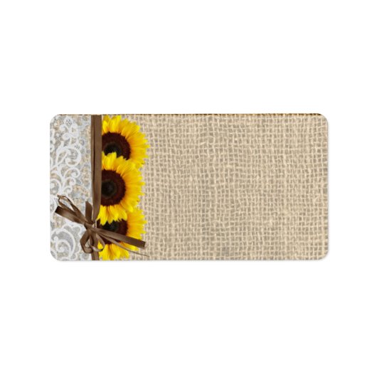 1.25 "x2.75" Mailing Adres Zonnebloem Kant Burlap Etiket (Voorkant)