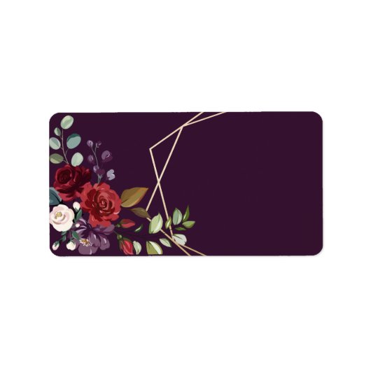 1.25"x2.75"Mailingadres Plum Paarse Rozen Goud Etiket (Voorkant)