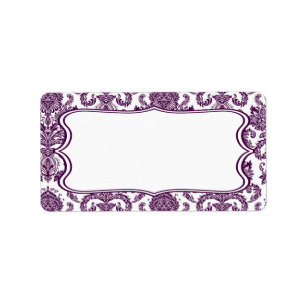 1.25"x2.75"Mailingadres Plum Purpl Damask Kant Etiket
