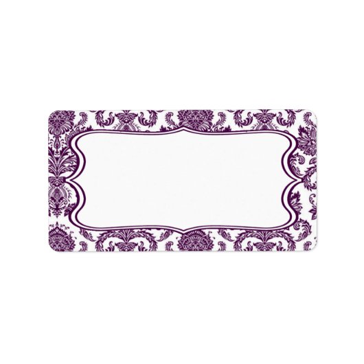 1.25"x2.75"Mailingadres Plum Purpl Damask Kant Etiket (Voorkant)
