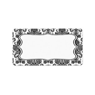 1.25 "x2.75" Mailingadres Zwart Wit Damask Lac Etiket