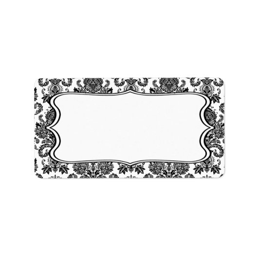 1.25 "x2.75" Mailingadres Zwart Wit Damask Lac Etiket (Voorkant)