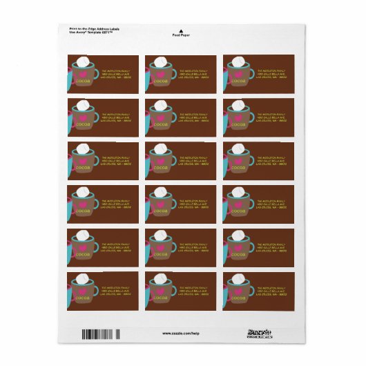 1.25 "x2.75" Modern Cacao Cup Mailing Label (Full Sheet)